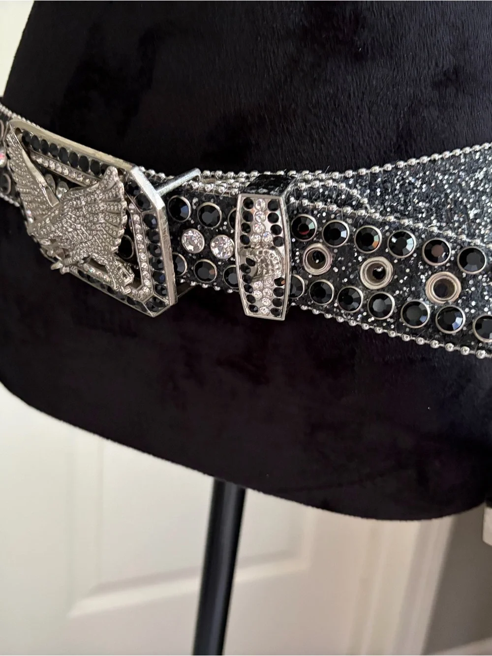 Embellished Black Crystal Men's Western Belt